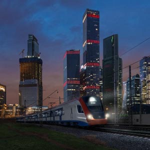 фотограф Крылов, железнодорожная съёмка, вечер, электропоезд, Москва-Сити, сумерки, городская архитектура, городской пейзаж