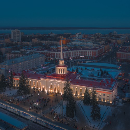 вокзал станции петрозаводск карелия ночь сумерки ржд фотограф Сергей крылов дрон квадрокоптер dji с воздуха